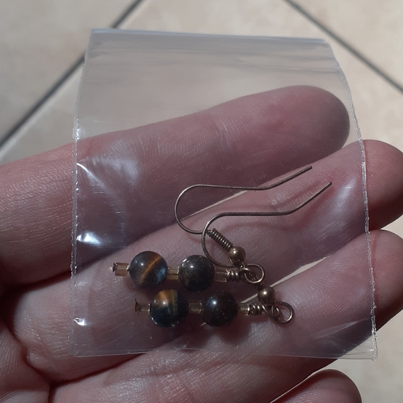 NWT Handcrafted Tiger's Eye & Gold Beads Earrings - Picture 5 of 7